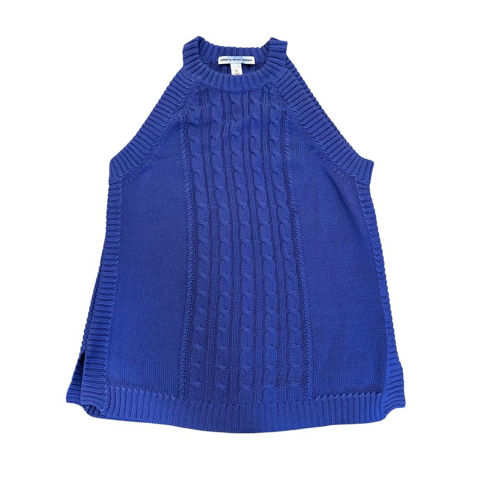 Autumn Cashmere Colbalt Blue Sleeveless Cable Knit Sweater Top Size M Preppy